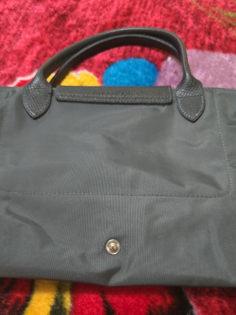Longchamp Charcoal Gray Nylon Small Tote with Textured Leather Trim - Picture 3 of 7